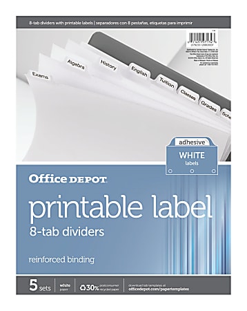 Office Depot Brand Index Dividers 8 Tabs 8 12 x 11 White Pack Of 5