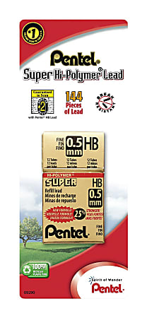 Pentel® Super Hi-Polymer Fine Line Lead Refills, 0.5 mm, HB Hardness, Pack Of 144