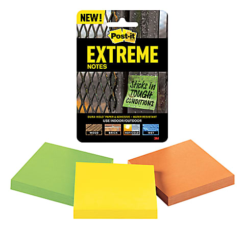 Post-it Notes Extreme Notes, 3" x 3", Assorted Colors, Pack Of 3 Pads