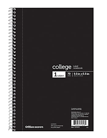Office Depot® Brand Notebook, 6" x 9 1/2", 70 Sheets, College Ruled, Black