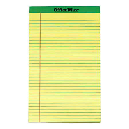 OfficeMax Perforated Pads, 8 1/2" x 14", Legal Ruled, 50 Sheets, 40.2% Recycled, Canary, Pack Of 12