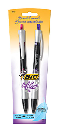 BIC® For Her Retractable Gel Pens, Black Ink, Pack Of 2