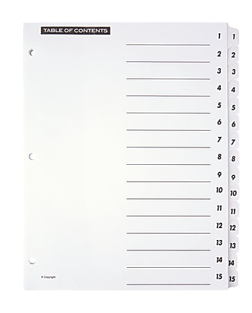 OfficeMax® Brand Preprinted Index Dividers, Numbers 1-15, 8 1/2" x 11", 30% Recycled, Black/White, Set Of 15