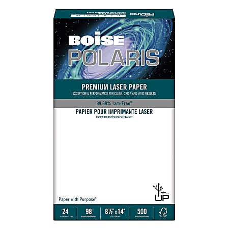 Boise POLARIS® Premium Laser Paper, White, Legal Size (8 1/2" x 14"), Ream Of 500 Sheets, FSC® Certified, 24 Lb, 98 Brigtness, 