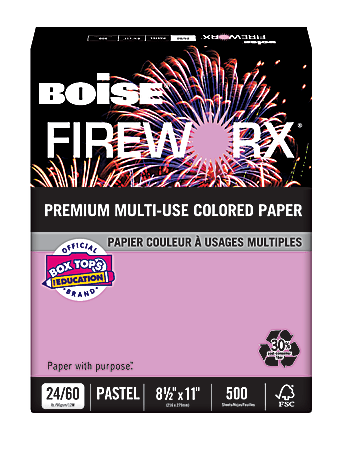 Boise® FIREWORX® Multi-Use Color Paper, Letter Size (8 1/2" x 11"), 24 Lb, 30% Recycled, FSC® Certified, Echo Orchid, Ream Of 500 Sheets, Case Of 10 Reams
