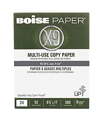 Boise® X-9® Multi-Use Printer & Copy Paper, 1 Ream, White, Letter (8.5" x 11"), 500 Sheets Per Ream, 24 Lb, 92 Brightness