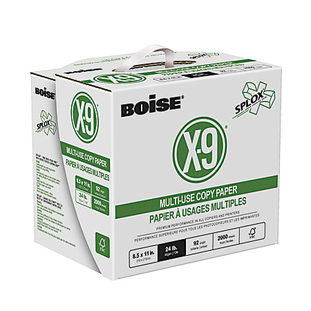Boise® X-9® SPLOX® Multi-Use Printer & Copy Paper, White, Letter (8.5" x 11"), 2000 Sheets Per Case, 24 Lb, 92 Brightness