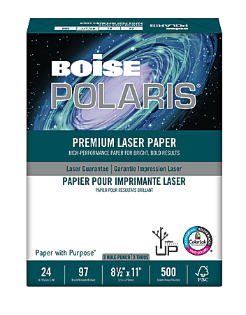 Boise POLARIS® Premium Laser Paper, Letter Size (8 1/2" x 11"), 98 (U.S.) Brightness, 24 Lb, Ream Of 500 Sheets