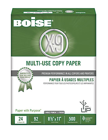 Boise® X-9® Multi-Use Copy Paper, Letter Size (8 1/2" x 11"), 92 (U.S.) Brightness, 24 Lb, White, Ream Of 500 Sheets