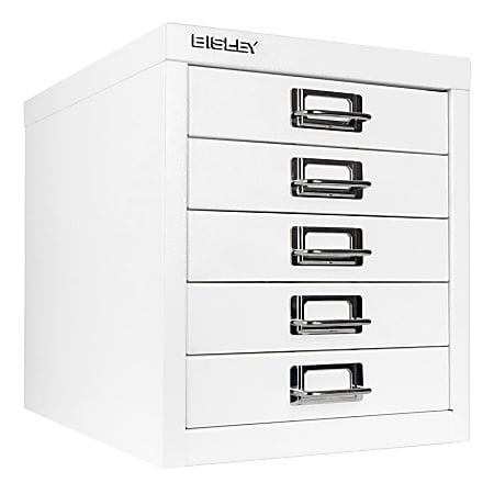 Bisley 5-Drawer Steel Desktop Multidrawer Storage Cabinet, White - BDSMD5WH  