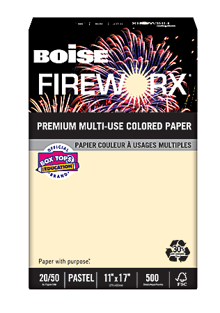 Boise® FIREWORX® Color Multi-Use Print & Copy Paper, Flashing Ivory, Ledger (11" x 17"), 2500 Sheets Per Case, 20 Lb, 30% Recycled, FSC® Certified