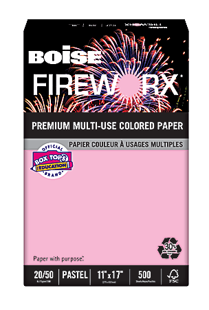 Boise® FIREWORX® Multi-Use Color Paper, Ledger Paper Size, 20 Lb, 30% Recycled, FSC® Certified, Powder Pink, 500 Sheets Per Ream, Case Of 5 Reams