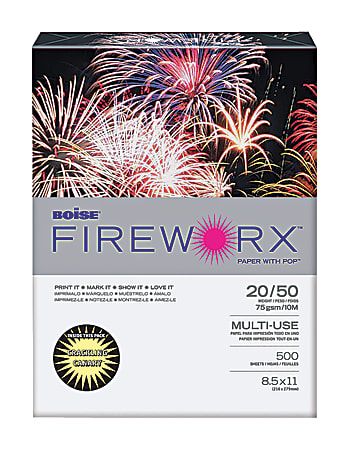 Boise Fireworx Multi-Use Color Paper, Letter Size Paper, 20 Lb, 30% Recycled, Crackling Canary, 500 Sheets