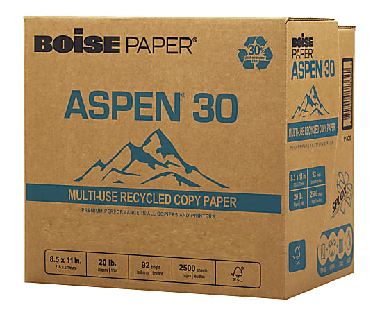 Boise® ASPEN® 30 SPLOX® Paper, Speed-Loading Reamless Paper, Letter Size (8 1/2" x 11"), 20 Lb, FSC® Certified, Ream Of 2,500 Sheets