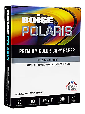 Boise® POLARIS® Color Copy Paper, Letter Size (8 1/2" x 11"), 98 (U.S.) Brightness, 28 Lb, FSC® Certified, Ream Of 500 Sheets