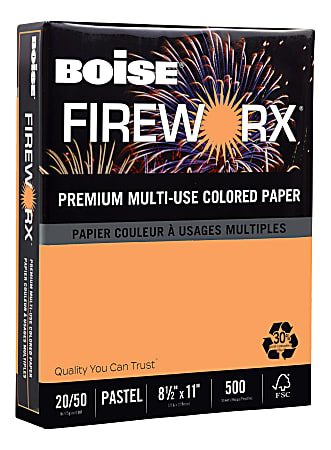 Boise® FIREWORX® Colored Multi-Use Print & Copy Paper, Letter Size (8 1/2" x 11"), 20 Lb, 30% Recycled, FSC® Certified, Pumpkin Glow, Ream Of 500 Sheets