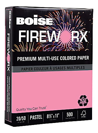 Boise® FIREWORX® Color Multi-Use Printer & Copier Paper, Letter Size (8 1/2" x 11"), Ream Of 500 Sheets, 20 Lb, 30% Recycled, FSC® Certified, Cherry Charge