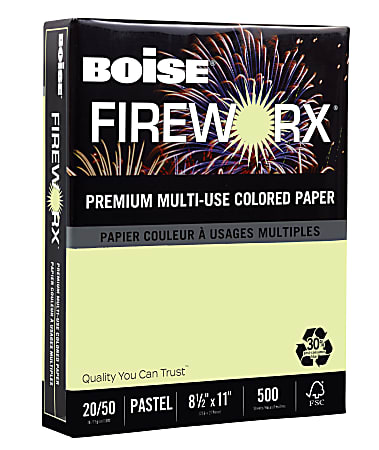Boise® FIREWORX® Color Multi-Use Printer & Copy Paper, Garden Springs Green, Letter (8.5" x 11"), 500 Sheets Per Ream, 20 Lb, 30% Recycled, FSC® Certified
