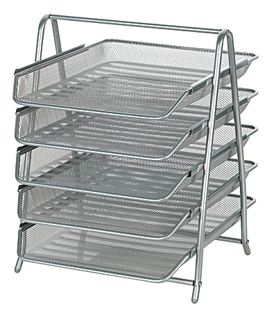 OfficeMax® Brand Steel Mesh 5-Tier File Tray, Letter Size, 14 3/4" x 13 3/4" x 11 5/8", Silver