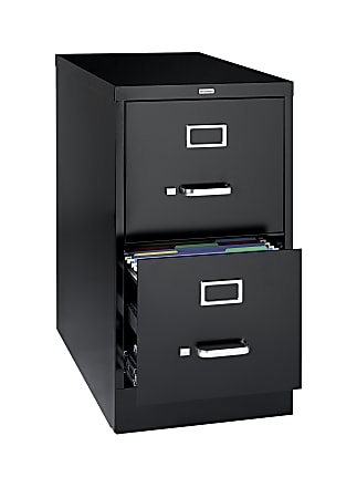 OfficeMax Letter-Size Vertical File Cabinet, 2 Drawers, 28 1/2"H x 15"W x 25"D, Black