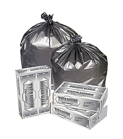Pitt Plastics Titanium 1.7-mil Can Liners, 40 - 45 Gallons, 39" x 47", Silver, Pack Of 50