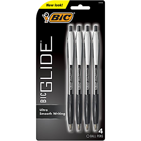 BIC Glide Retractable Ballpoint Pens, Medium Point, 1.0 mm, Black Ink, Pack Of 4