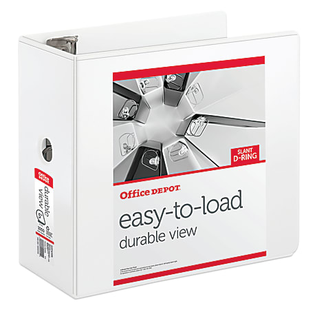 Office Depot® Brand Heavy-Duty Easy-To-Load View 3-Ring Binder, 5" Slant Rings, White