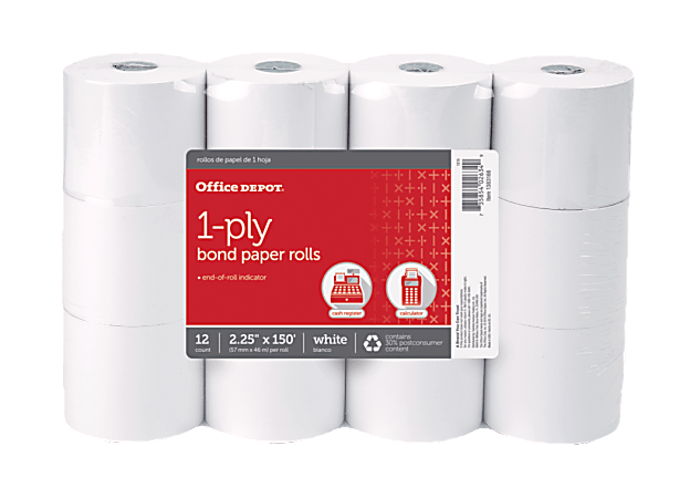 3 x 150' White 1-Ply Bond Receipt Paper Rolls