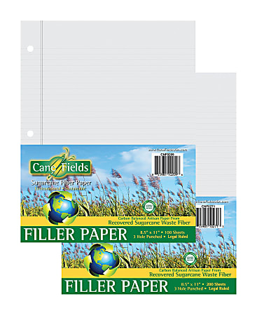 Canefields BioBased Carbon Balanced Sugarcane Filler Paper, 8 1/2" x 11", Legal Rule, 16 lb, White, Pack Of 100