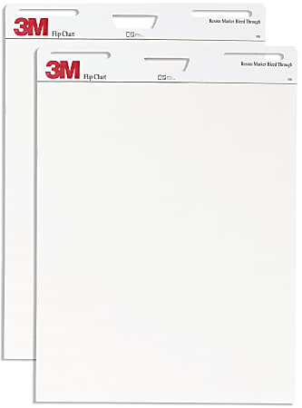 3M™ Bleed-Resistant Flip Charts, 25" x 30", White, 40 Sheets Per Pad, Pack Of 2 Pads