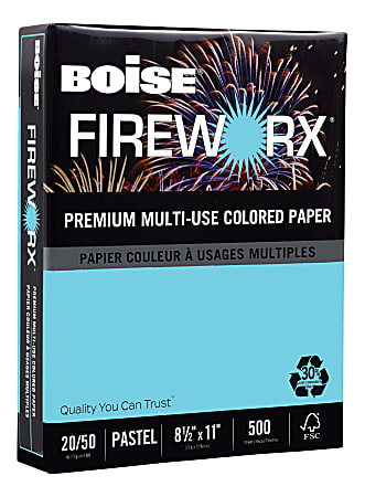 Boise® FIREWORX® Colored Multi-Use Print & Copy Paper, Letter Size (8 1/2" x 11"), 20 Lb, 30% Recycled, FSC® Certified, Turbulent Turquoise, Ream Of 500 Sheets