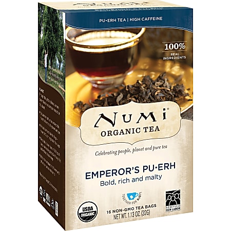 Numi® Organic Tea, Emperor's Pu-Erh, 1.13 Oz, Box Of 16