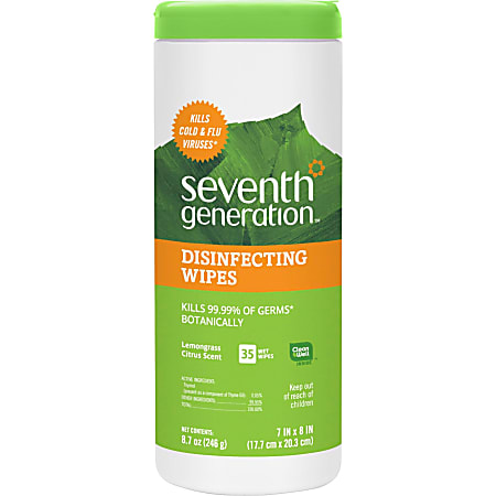 Seventh Generation™ Disinfecting Wipes, Lemongrass/Thyme, Pack Of 35