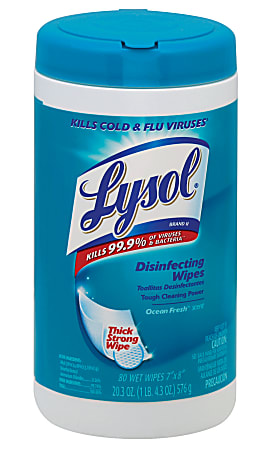 Lysol 4-In-1 Disinfecting Wipes, Ocean Fresh Scent, Canister Of 80 Wipes