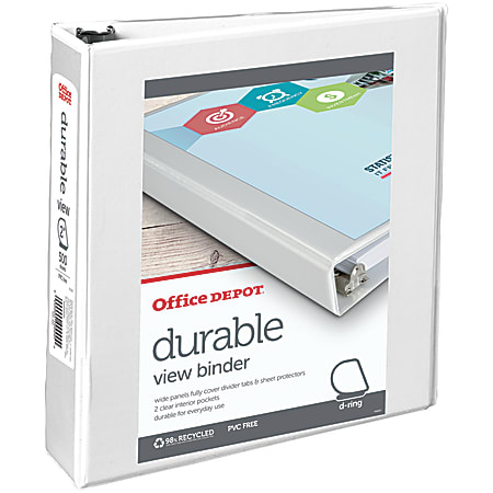 Office Depot® Brand Durable View 3-Ring Binder, 2" Slant Rings, 49% Recycled, White