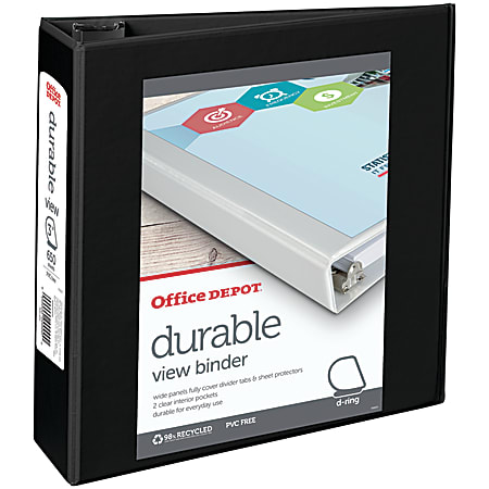 Office Depot® Brand Durable View 3-Ring Binder, 3" Slant Rings, 49% Recycled, Black