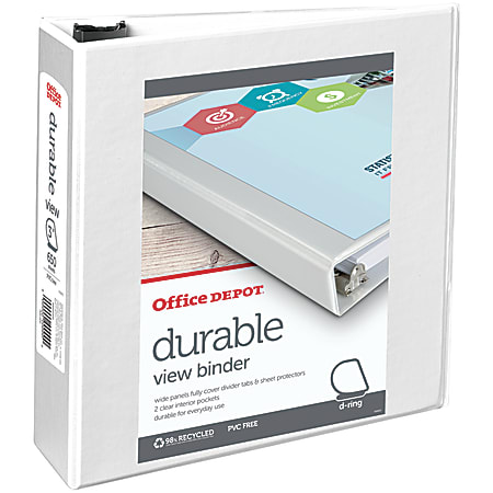 Office Depot® Brand Durable View 3-Ring Binder, 3" Slant Rings, White