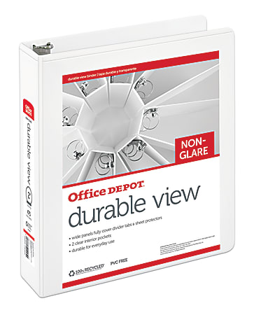Office Depot® Brand Durable Nonglare View 3-Ring Binder, 2" Round Rings, 100% Recycled, White