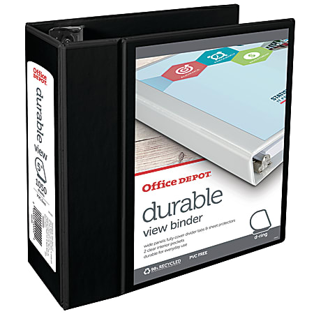 Office Depot® Brand Durable View 3-Ring Binder, 5" Slant Rings, 49% Recycled, Black