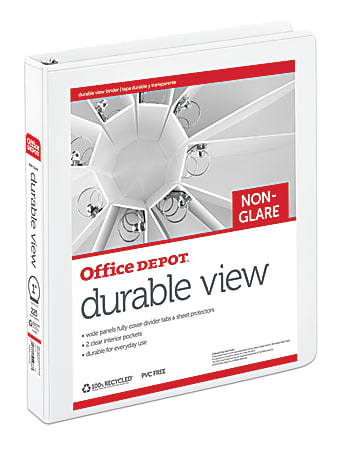 Office Depot® Brand Durable Nonglare View 3-Ring Binder, 1" Round Rings, White