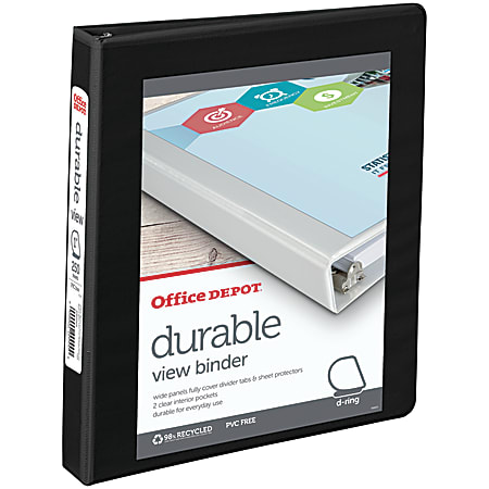 Office Depot® Brand Durable View Slant-Ring 3-Ring Binder, 1" Slant Rings, Black