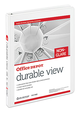 Office Depot® Brand Durable Nonglare View Binder, 1/2" Rings, 100% Recycled, White