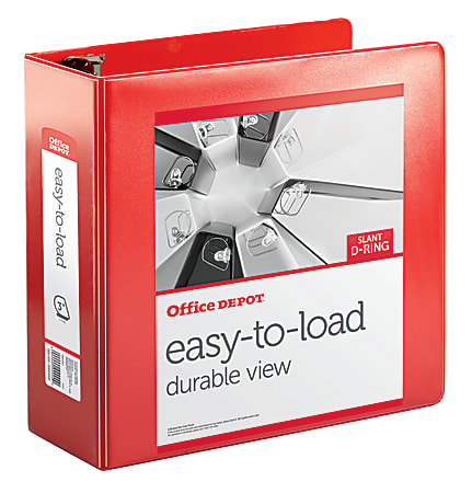 Office Depot® Brand Heavy-Duty Easy-To-Load View 3-Ring Binder, 3" Slant Rings, Rio Red