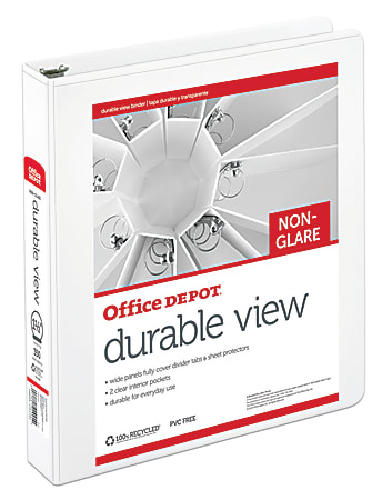 Office Depot® Brand Durable Nonglare View Binder, 1 1/2" Rings, 100% Recycled, White