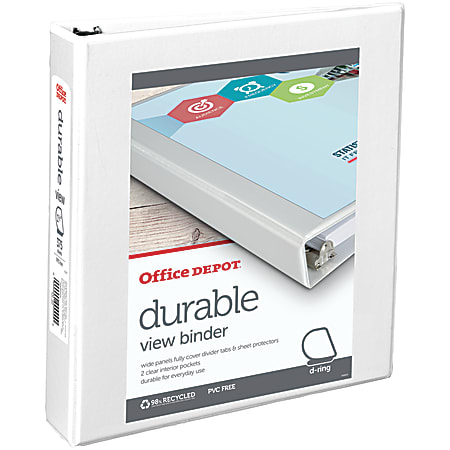 Office Depot® Brand Durable View 3-Ring Binder, 1 1/2" Slant Rings, White