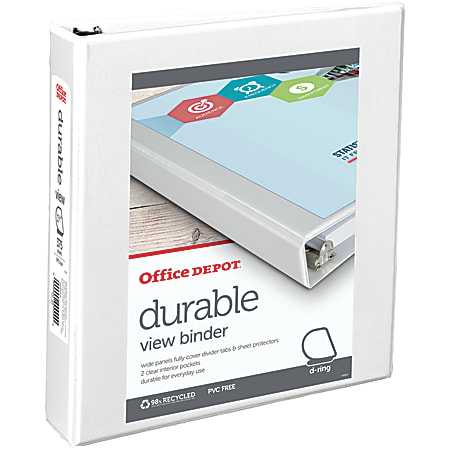 Office Depot® Brand Durable View 3-Ring Binder, 1 1/2" Slant Rings, 49% Recycled, White