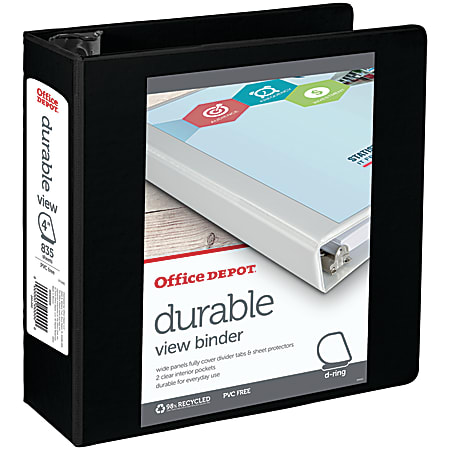Office Depot® Brand Durable View 3-Ring Binder, 4" Slant Rings, 49% Recycled, Black