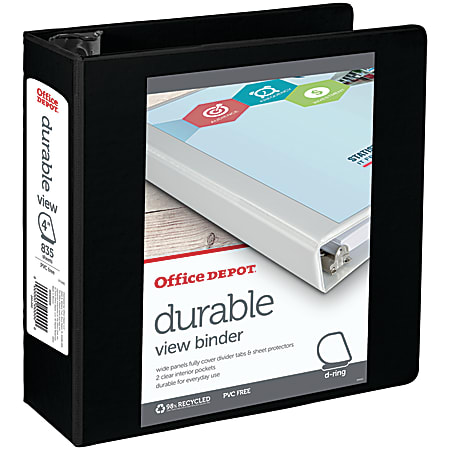 Office Depot® Brand Durable View 3-Ring Binder, 4" Slant Rings, Black