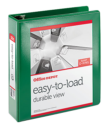 Office Depot® Brand Easy-to-Load Durable D-Ring View Binder, 2" Rings, 100% Recycled, Green