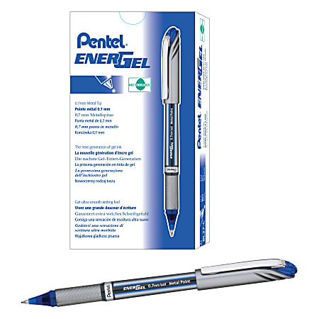Pentel® EnerGel™ NV Liquid Gel Pens, Medium Point, 0.7 mm, Blue Ink, Pack Of 12 Pens